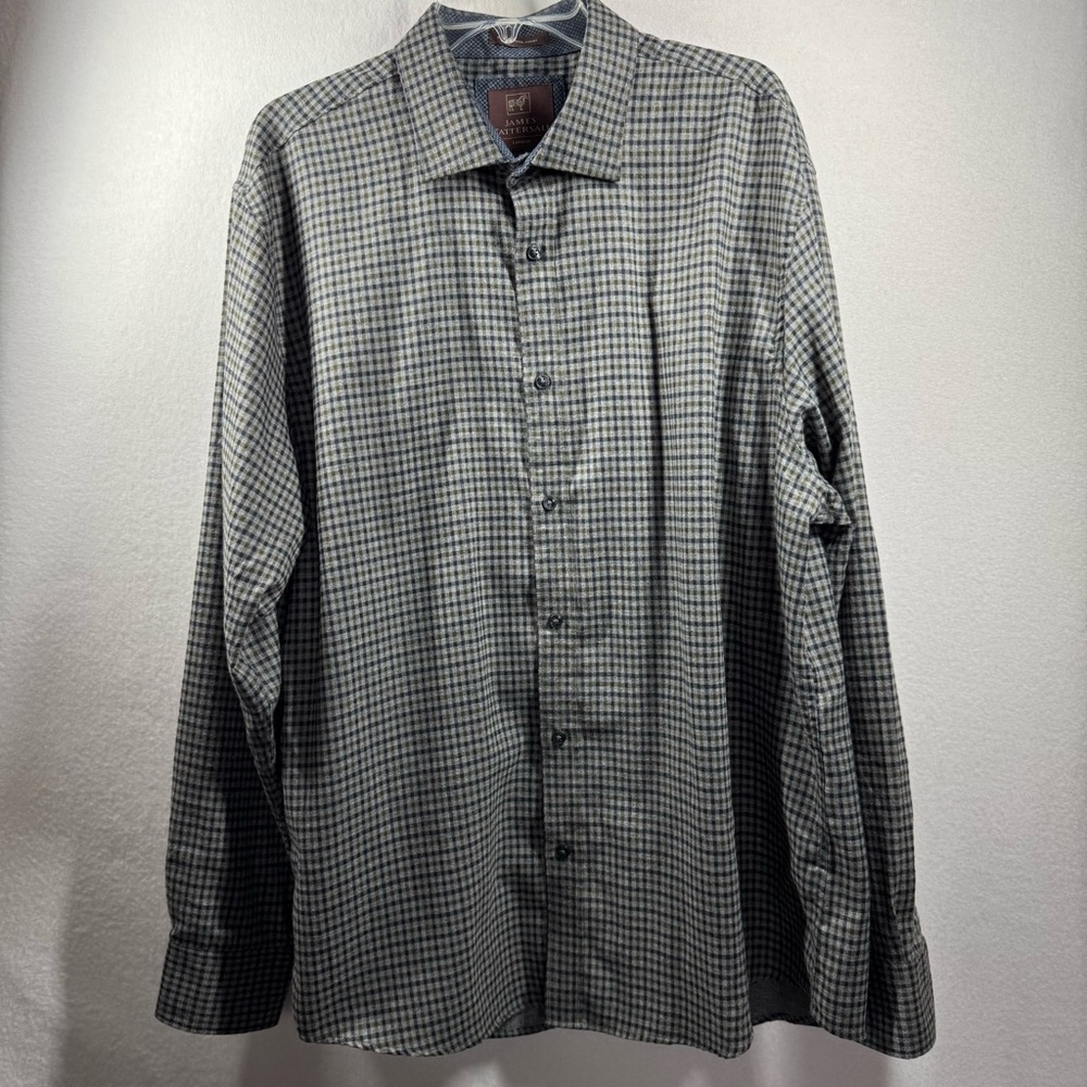 James Tattersall Men’s XXL Gray Green Plaid‎ Long Sleeve Button Down Shirt